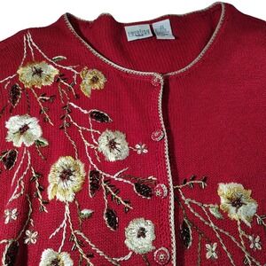 Vintage Carolina Colours Cardigan Beads Embroidered Floral Red Womens Twenty Two